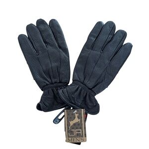 Jacob Ash Black Leather Men's Gloves Snow Winter Fleece Lined Mittens L New NWT